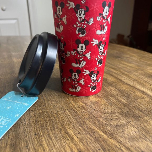 Disney Christmas Mickey and Minnie Mouse Bamboo Travel Mug, Red, Holiday NEW - Picture 8 of 11
